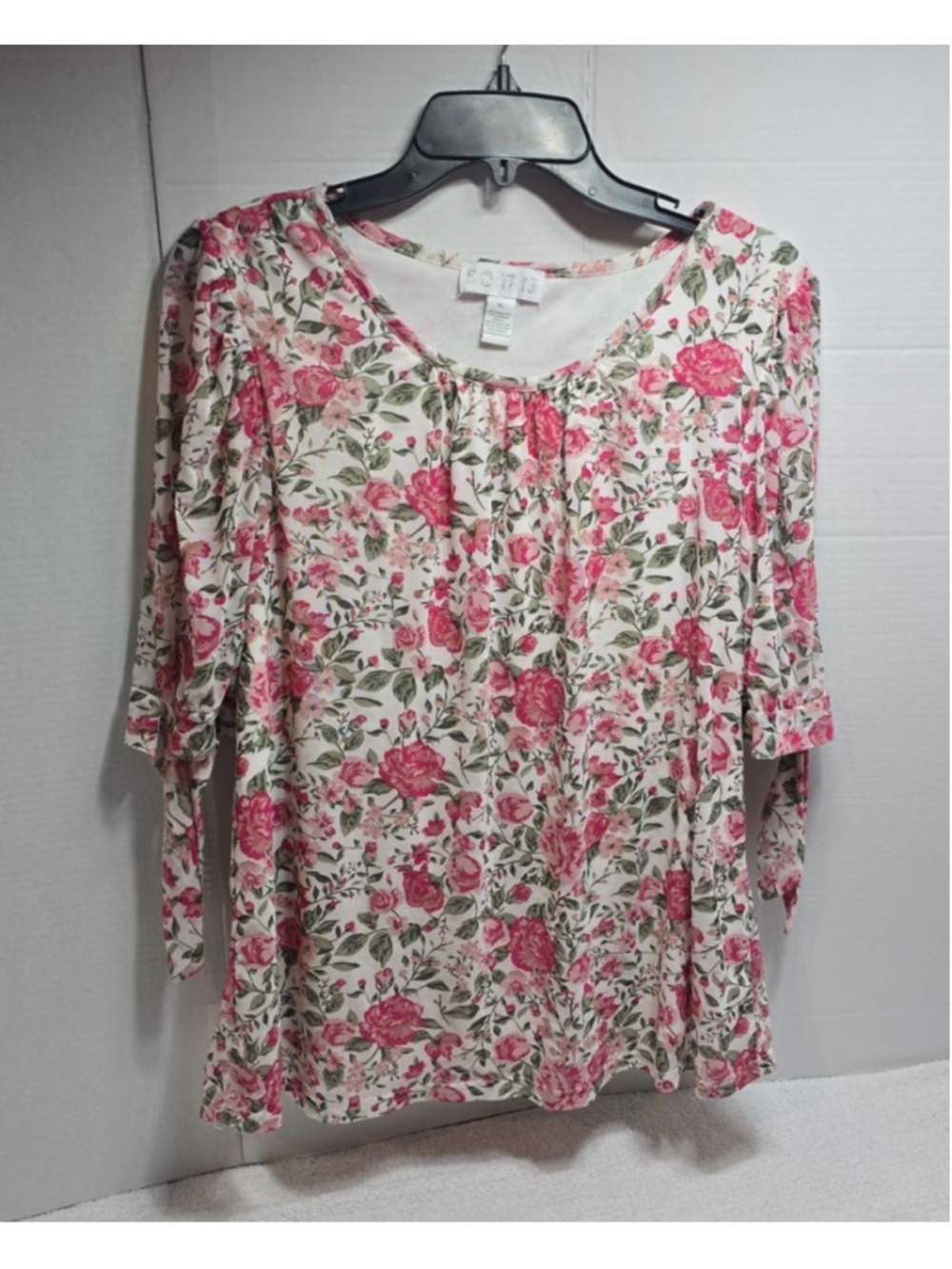 Women's SO IT IS White Pink Floral Tunic Top XL